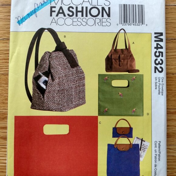 Vintage Purse Tote Bag Backpack Sewing Pattern Minimalist McCall's 4532 UNCUT - Picture 2 of 10